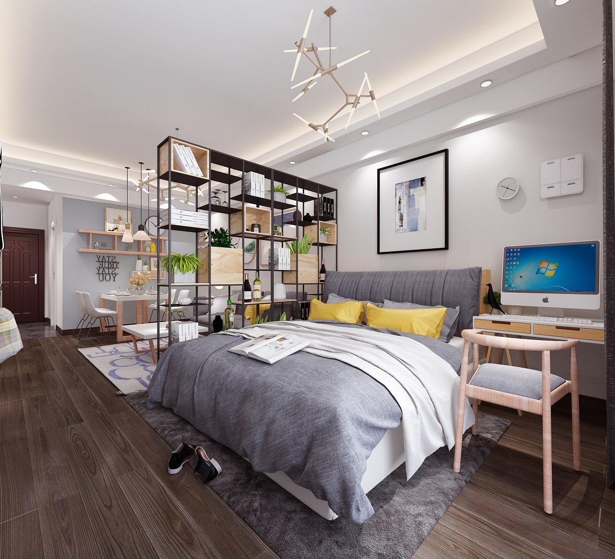 地王单身公寓55平米北欧风格装修案例-卧室